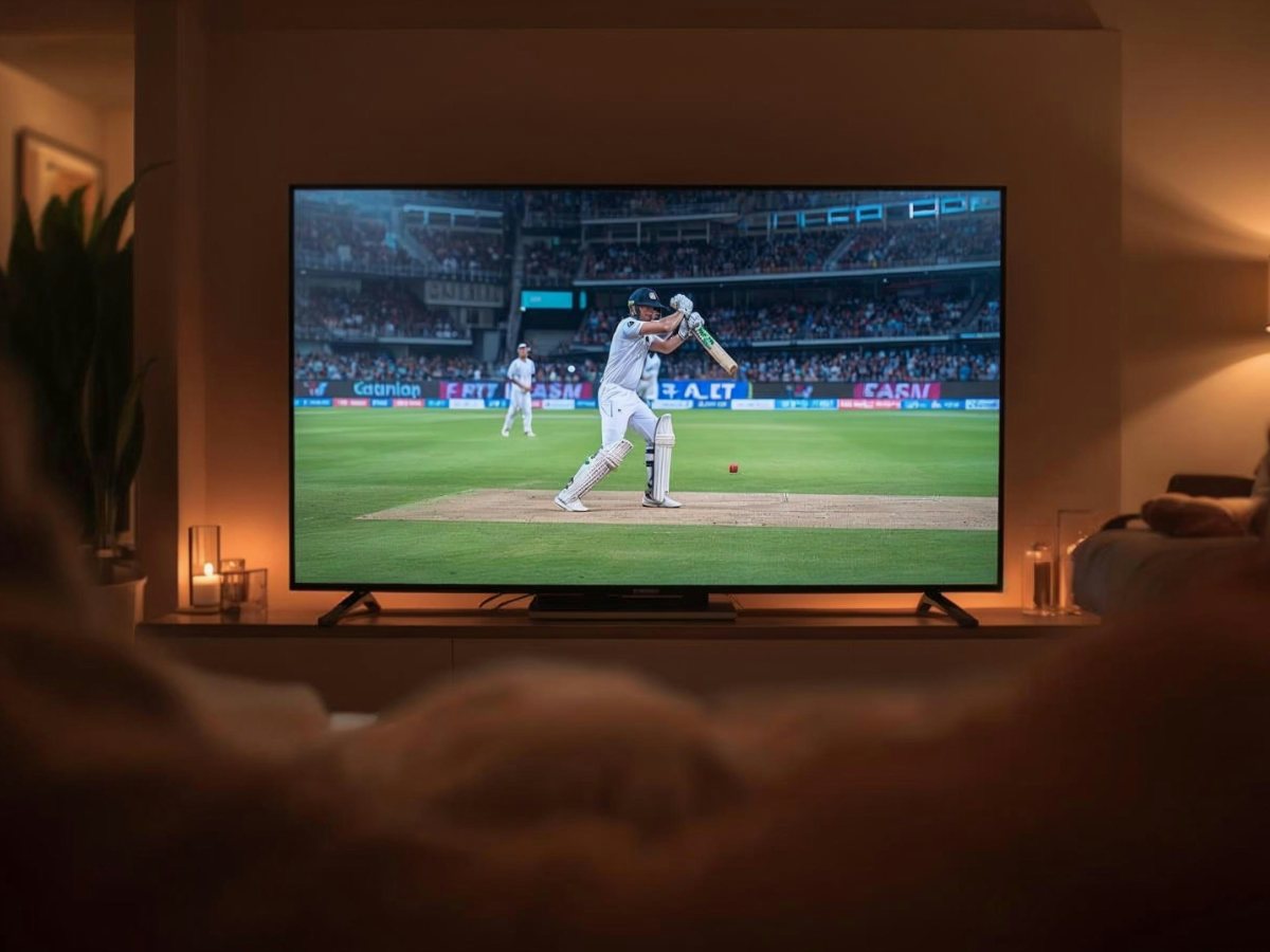 A live sports broadcast playing on a television at home